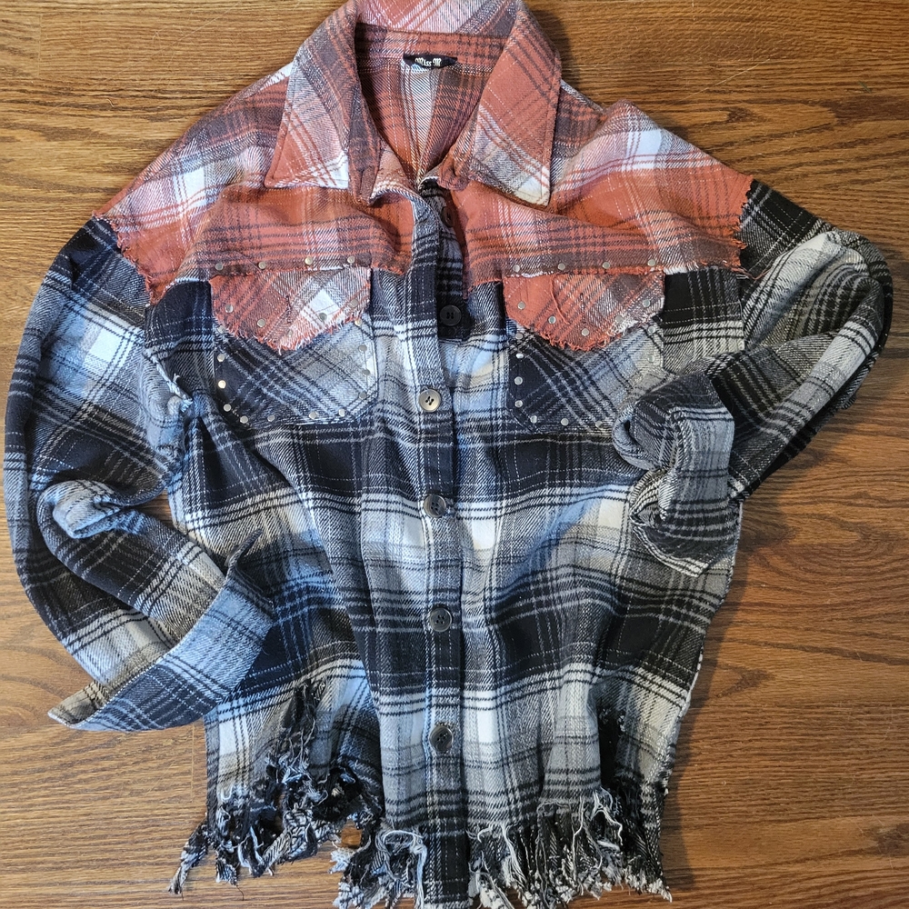 Miss Me Flannel Fringe Plaid Shacket